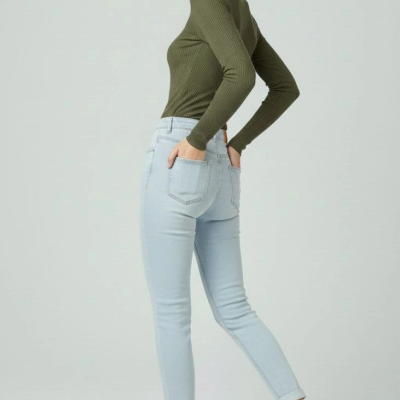 Tam Boğazlı Fitilli Likrali Kaşkorse Badi İnce Uzun Kollu Rahat Kazak - Haki