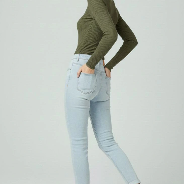 Tam Boğazlı Fitilli Likrali Kaşkorse Badi İnce Uzun Kollu Rahat Kazak - Haki