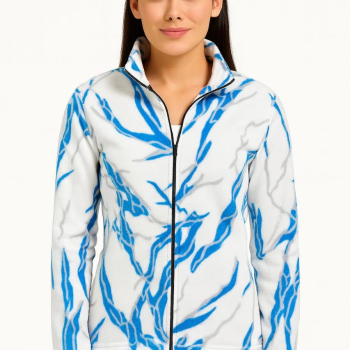 Tam Fermuarlı Desenli Polar Sweat Lightning Desen Yakalı, Uzun Kollu, Oversize Rahat Kalıp - Beyaz