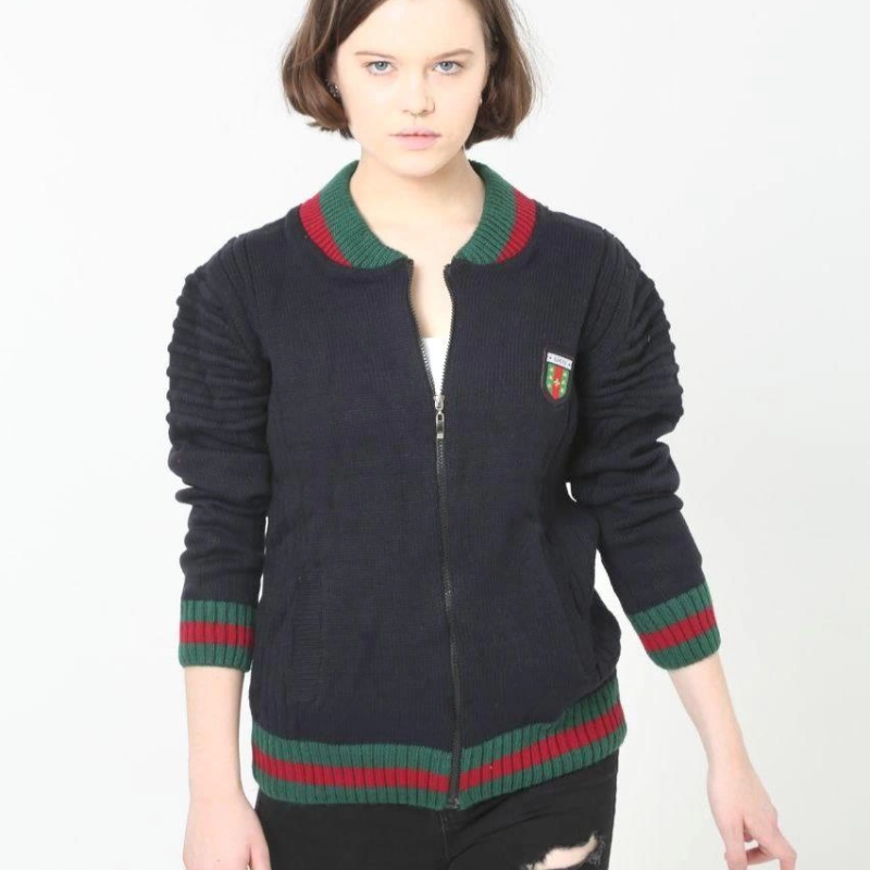 Tam Fermuarlı Triko Hırka - Lacivert -