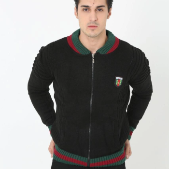 Tam Fermuarlı Triko Hırka - Siyah -