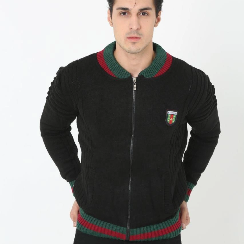 Tam Fermuarlı Triko Hırka - Siyah -