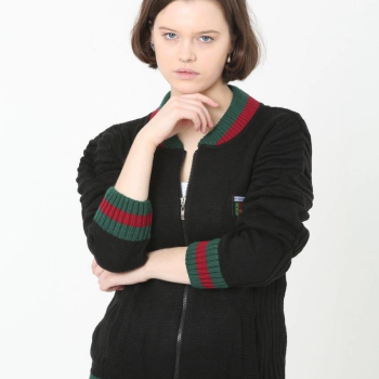 Tam Fermuarlı Triko Hırka - Siyah -