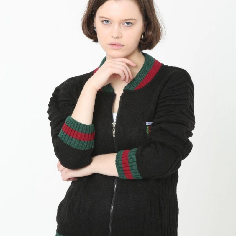 Tam Fermuarlı Triko Hırka - Siyah -