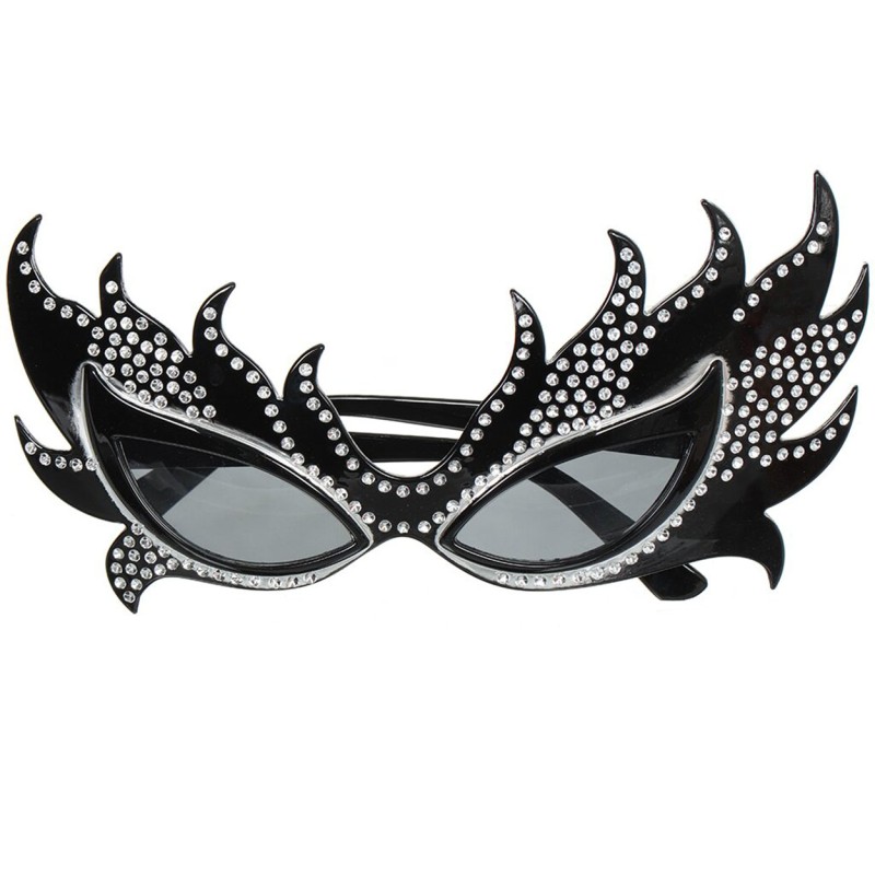 Taşlı Siyah Alev Parti Gözlüğü 