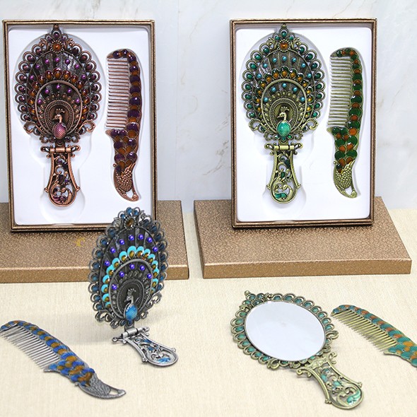 Tavuskuşu Katlanabilir Ayna Ve Tarak Seti Büyük Boy 