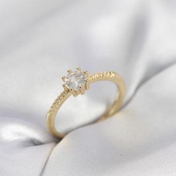 Tek Taş Model Gold Renk Zirkon Taşlı Kadın Yüzük