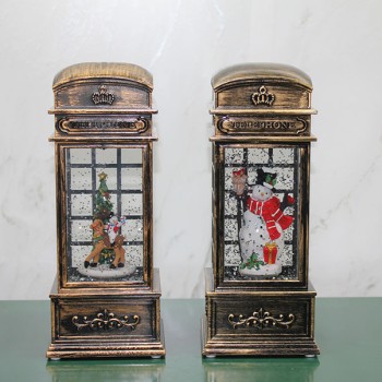 Telefon Kulübesi Tasarımlı Yılbaşı Temalı Işıklı Müzikli Kar Küresi Model 1 