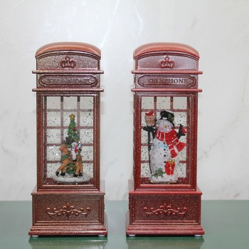 Telefon Kulübesi Tasarımlı Yılbaşı Temalı Işıklı Müzikli Kar Küresi Model 2 