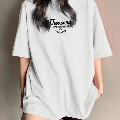 Thousand Ön Arka Baskılı Oversize Bisiklet Yaka T-shirt - Beyaz -