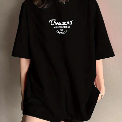 Thousand Ön Arka Baskılı Oversize Bisiklet Yaka T-shirt - Siyah -