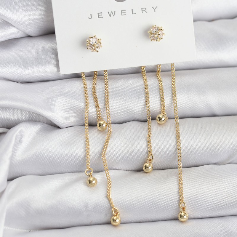 Topçuk Model Gold Renk Pirinç Sallantılı Kadın Küpe Seti