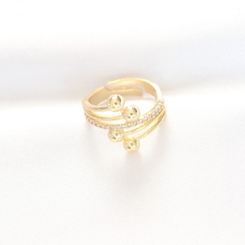 Topçuk Model Zirkon Taşlı Gold Renk Ayarlanabilir Yüzük