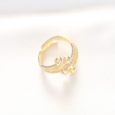 Topçuk Model Zirkon Taşlı Gold Renk Ayarlanabilir Yüzük