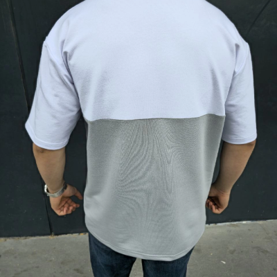 Torba Cep Detaylı Parçalı T-Shirt - Gri -