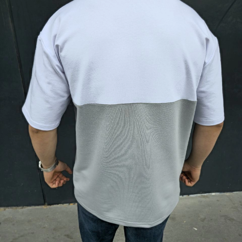 Torba Cep Detaylı Parçalı T-Shirt - Gri -