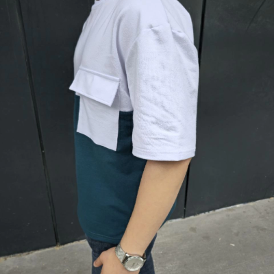 Torba Cep Detaylı Parçalı T-Shirt - Lacivert -