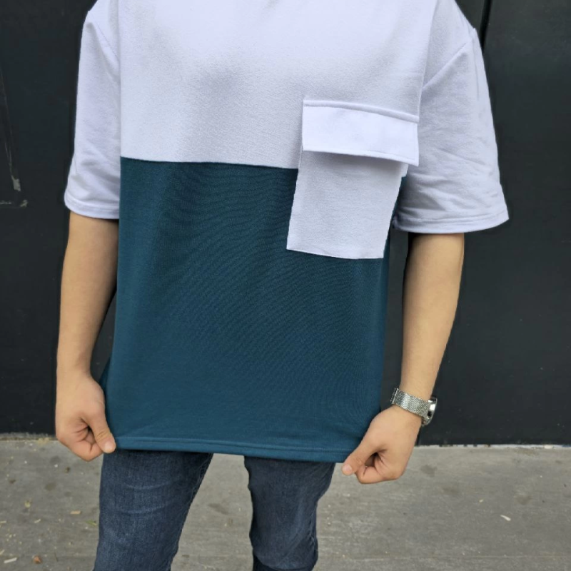 Torba Cep Detaylı Parçalı T-Shirt - Lacivert -