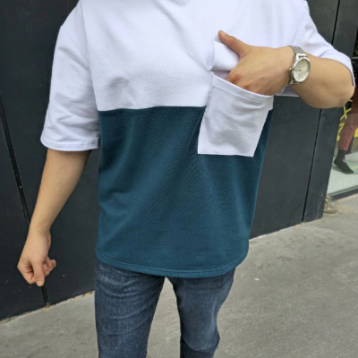 Torba Cep Detaylı Parçalı T-Shirt - Lacivert -