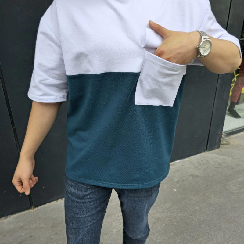 Torba Cep Detaylı Parçalı T-Shirt - Lacivert -