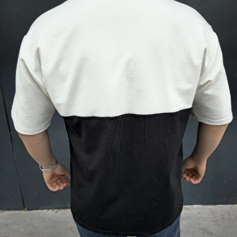 Torba Cep Detaylı Parçalı T-Shirt - Siyah -