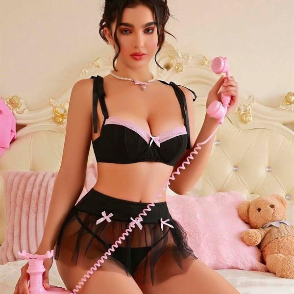 Transparan Siyah Kurdela Detaylı Fantezi Tül Etekli Sütyen Takımı