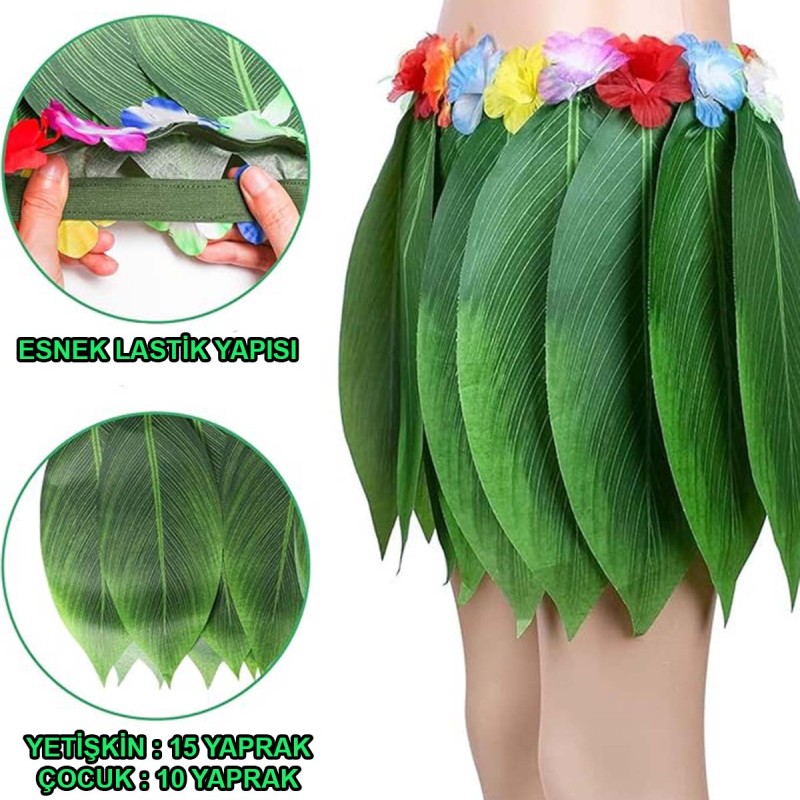 Tropikal Esintili Hawaii Yapraklı Parti Eteği Yetişkin Boy