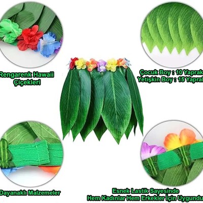 Tropikal Esintili Hawaii Yapraklı Parti Eteği Yetişkin Boy