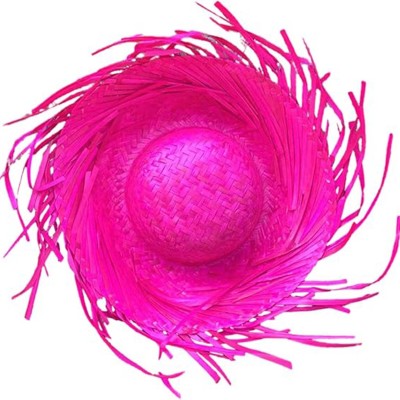 Tropikal Parti Fuşya Hasır Hawaii Şapkası 