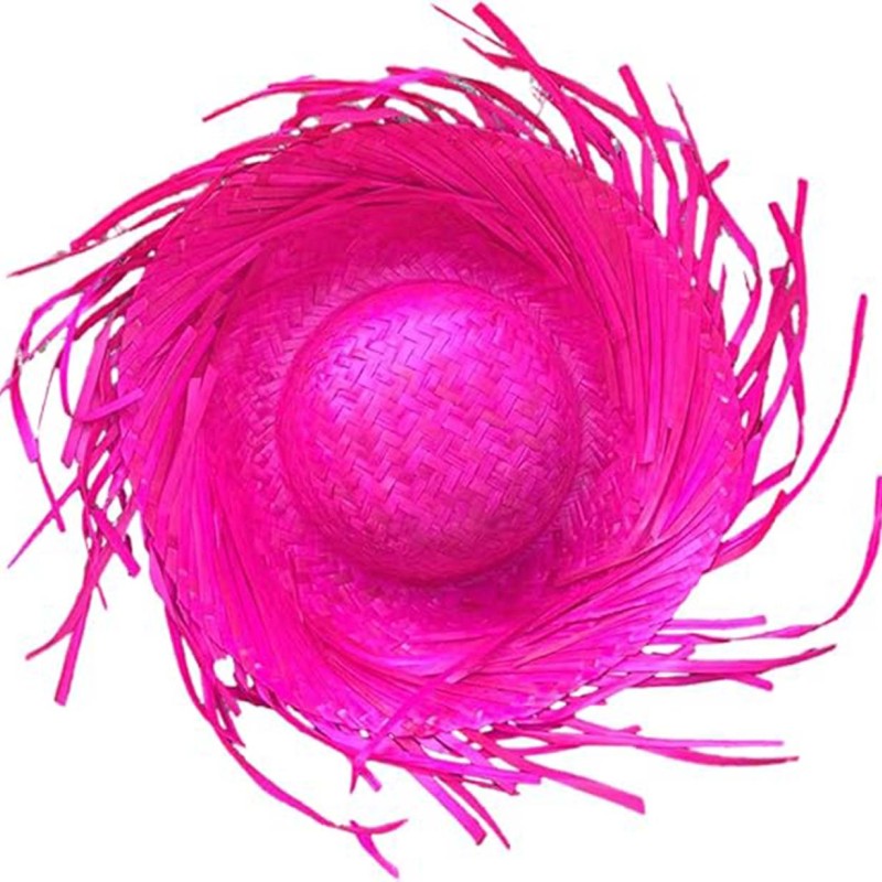 Tropikal Parti Fuşya Hasır Hawaii Şapkası 