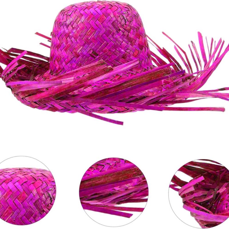 Tropikal Parti Fuşya Hasır Hawaii Şapkası 