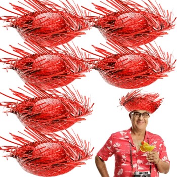 Tropikal Parti Kırmızı Hasır Hawaii Şapkası 