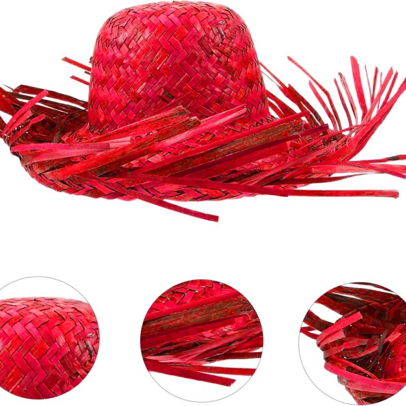 Tropikal Parti Kırmızı Hasır Hawaii Şapkası 