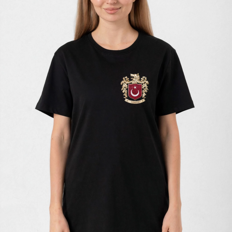 Türk Arma Baskı T-shirt - Siyah -
