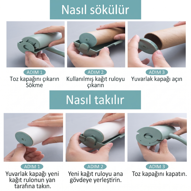 Tüy Toplama Rulosu - Kapaklı - Ergonomik - Taşınabilir 