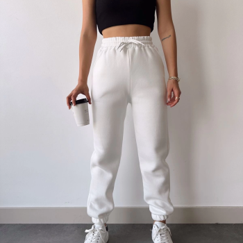 Üç İplik Basic Lastikli Eşofman Pantolon - Beyaz