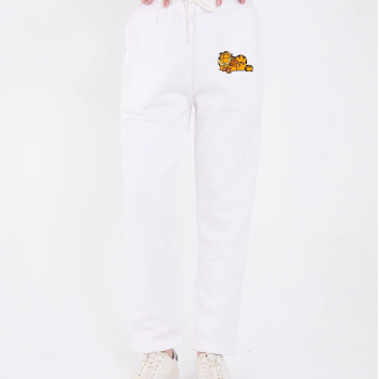 Üç İplik Baskılı Eşofman Pantolon - Beyaz