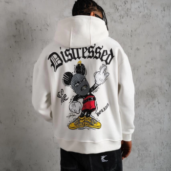 Üç İplik Baskılı Kapüşonlu Sweat - Beyaz -