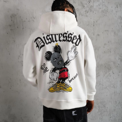 Üç İplik Baskılı Kapüşonlu Sweat - Beyaz -