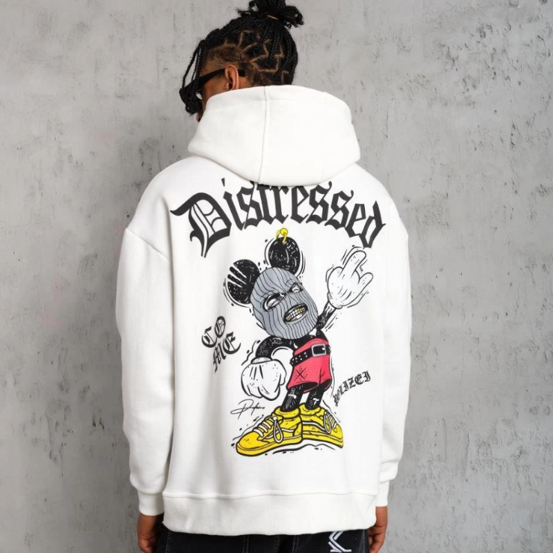 Üç İplik Baskılı Kapüşonlu Sweat - Beyaz -