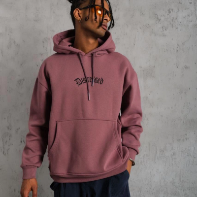 Üç İplik Baskılı Kapüşonlu Sweat - Gül Kurusu