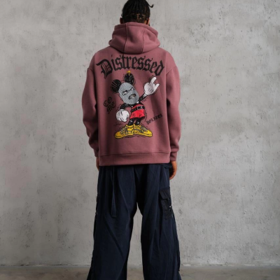 Üç İplik Baskılı Kapüşonlu Sweat - Gül Kurusu