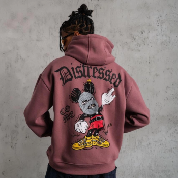 Üç İplik Baskılı Kapüşonlu Sweat - Gül Kurusu