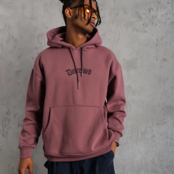 Üç İplik Baskılı Kapüşonlu Sweat - Gül Kurusu