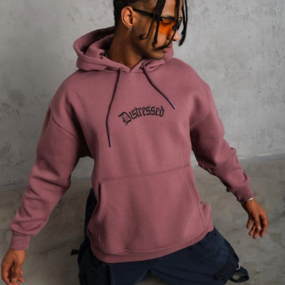 Üç İplik Baskılı Kapüşonlu Sweat - Gül Kurusu