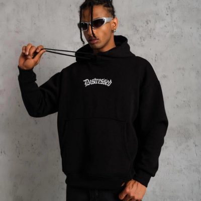 Üç İplik Baskılı Kapüşonlu Sweat - Siyah -