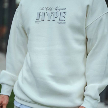 Üç İplik Bisiklet Yaka Baskılı SweatShirt - Beyaz -