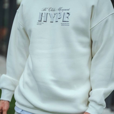 Üç İplik Bisiklet Yaka Baskılı SweatShirt - Beyaz -