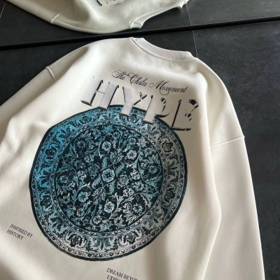 Üç İplik Bisiklet Yaka Baskılı SweatShirt - Beyaz -