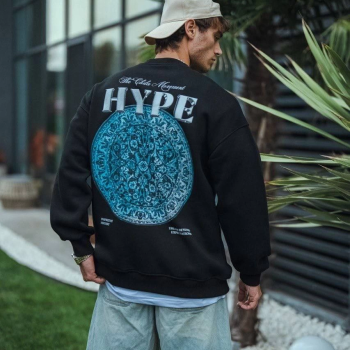 Üç İplik Bisiklet Yaka Baskılı SweatShirt - Siyah -